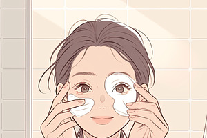 Young woman applying eye patches for skincare in a modern bathroom, an Illustration by AS photostudio