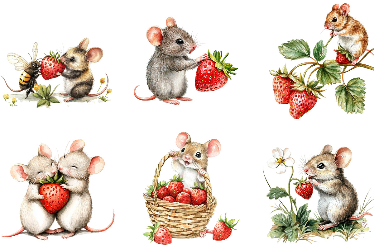 Mouse Animals Strawberry Clipart, an Illustration by DreamArtGraphic (Photo 2 of 4)