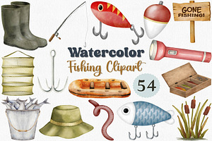 Watercolor Fishing Clipart Set, an Illustration by CropUp Creative