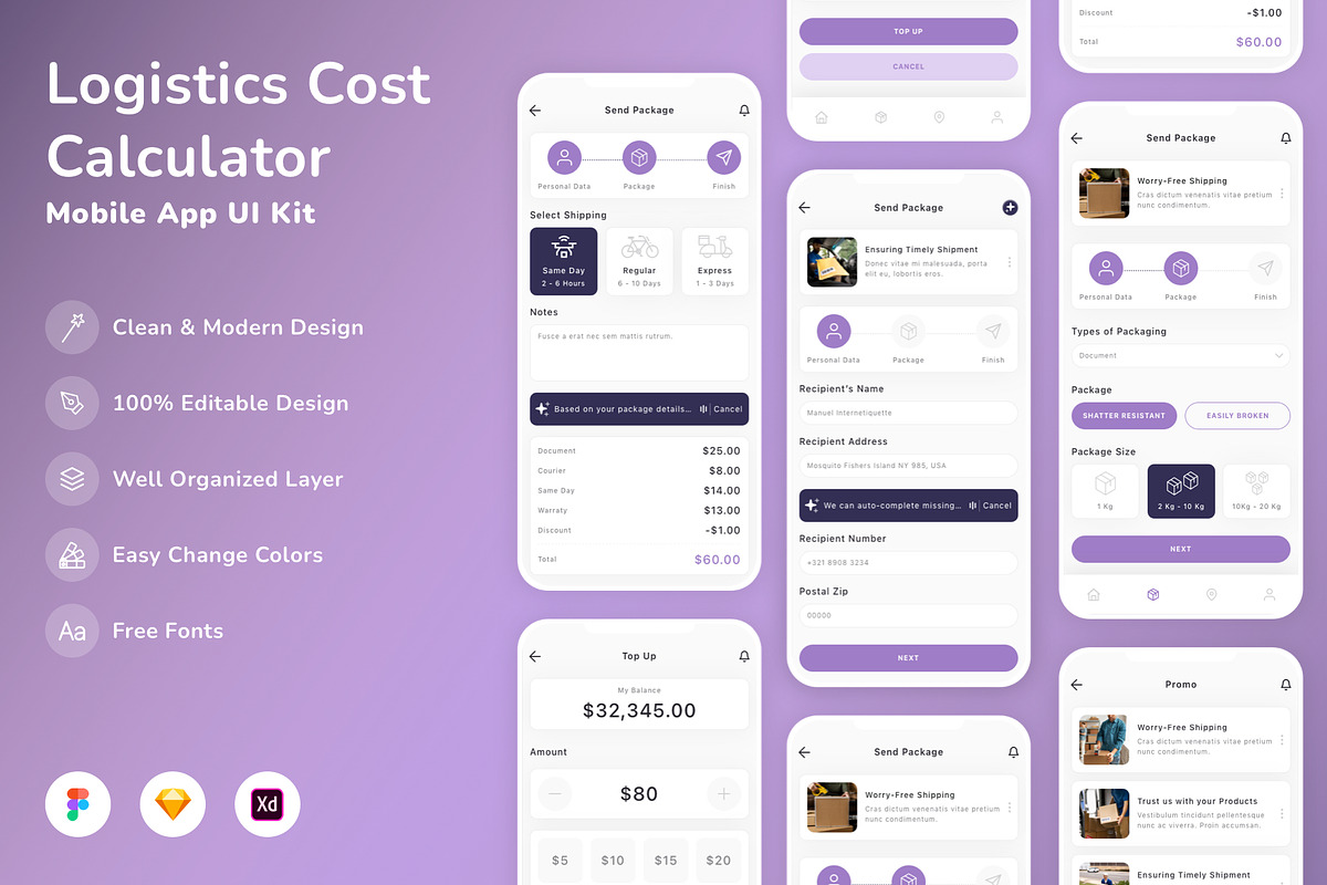 Logistics Cost Calculator App UI Kit, an UI Kit Template by Betush (Photo 1 of 2)