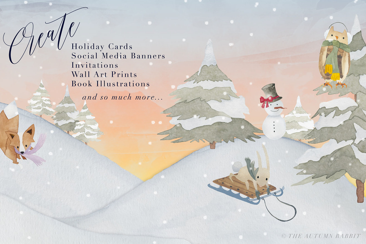 Watercolor Winter Scene Creator, an Animal Illustration by The Autumn Rabbit Ltd (Photo 7 of 7)