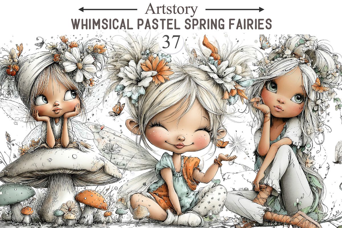 Whimsical Pastel Spring Fairies Clip, an Illustration by designcity5 (Photo 1 of 5)