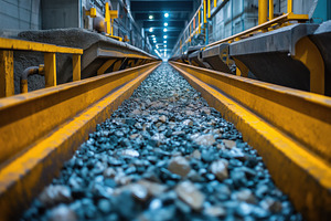 A close-up view of railway tracks with yellow railings, surrounded by gravel st, a Person Photo by Textures & Backgrounds