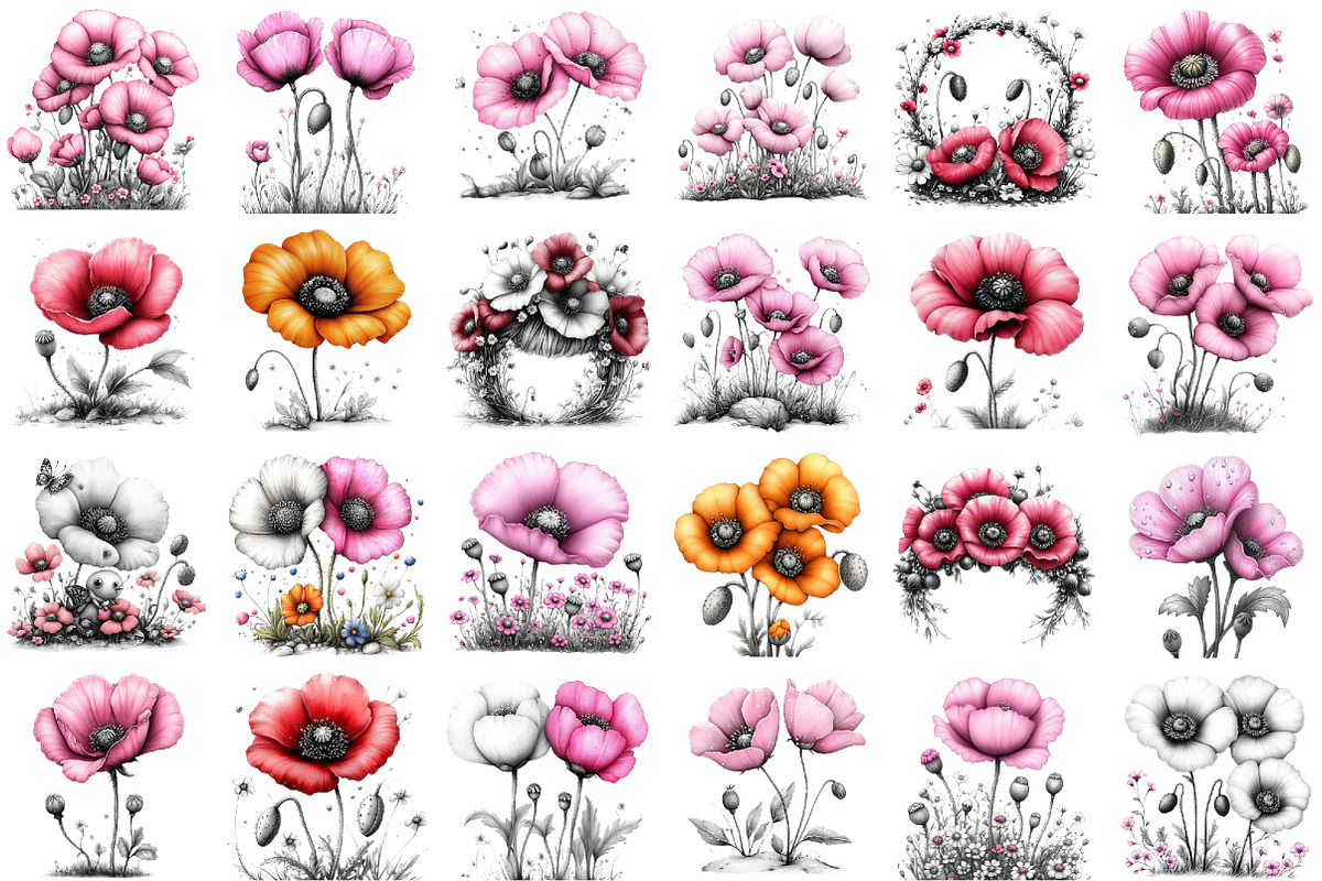 Whimsical Spring Poppy Flowers Clipa, an Illustration by designcity5 (Photo 2 of 5)