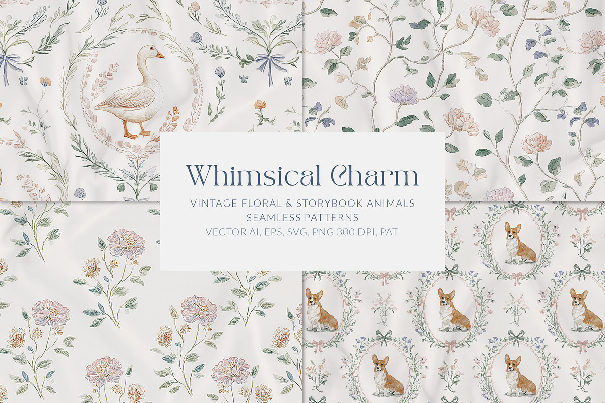 Whimsical Charm Vintage Patterns, a Pattern Graphic by Olya Creative (Photo 1 of 13)
