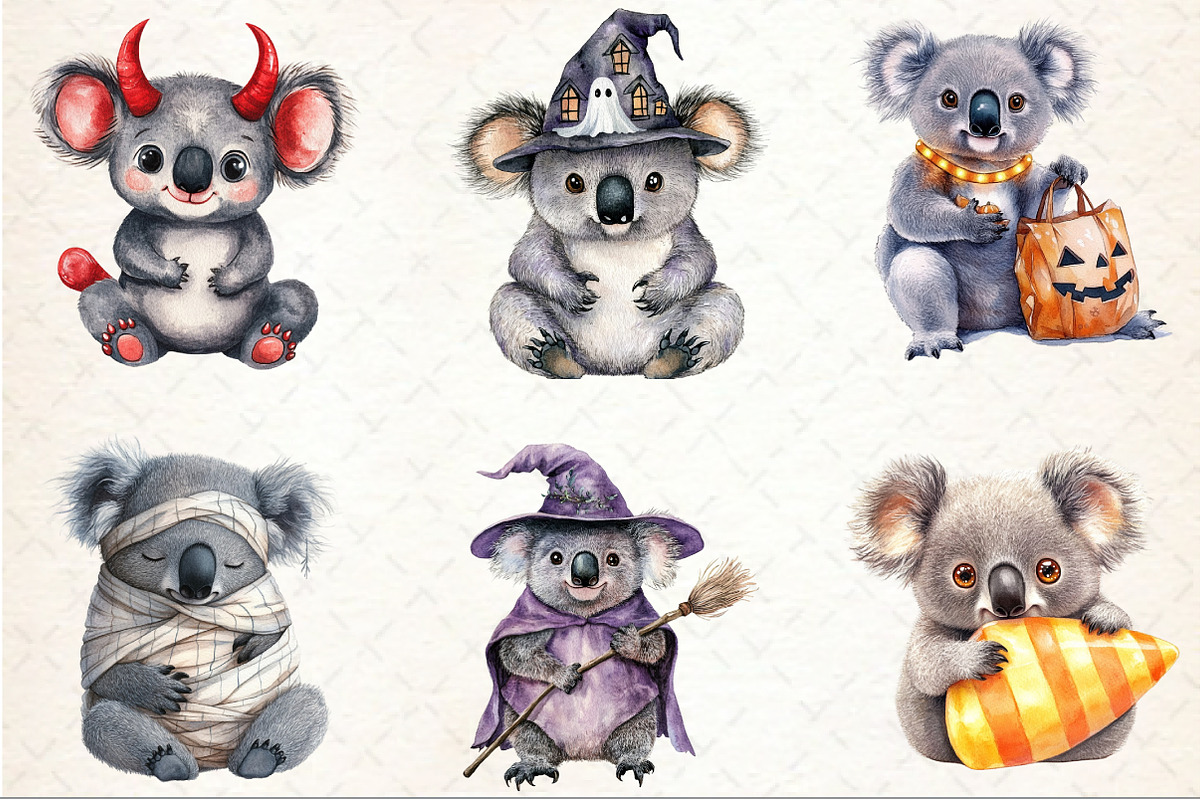 Cute Halloween Koala Clipart, a Seasonal Illustration by Rose Art (Photo 3 of 7)