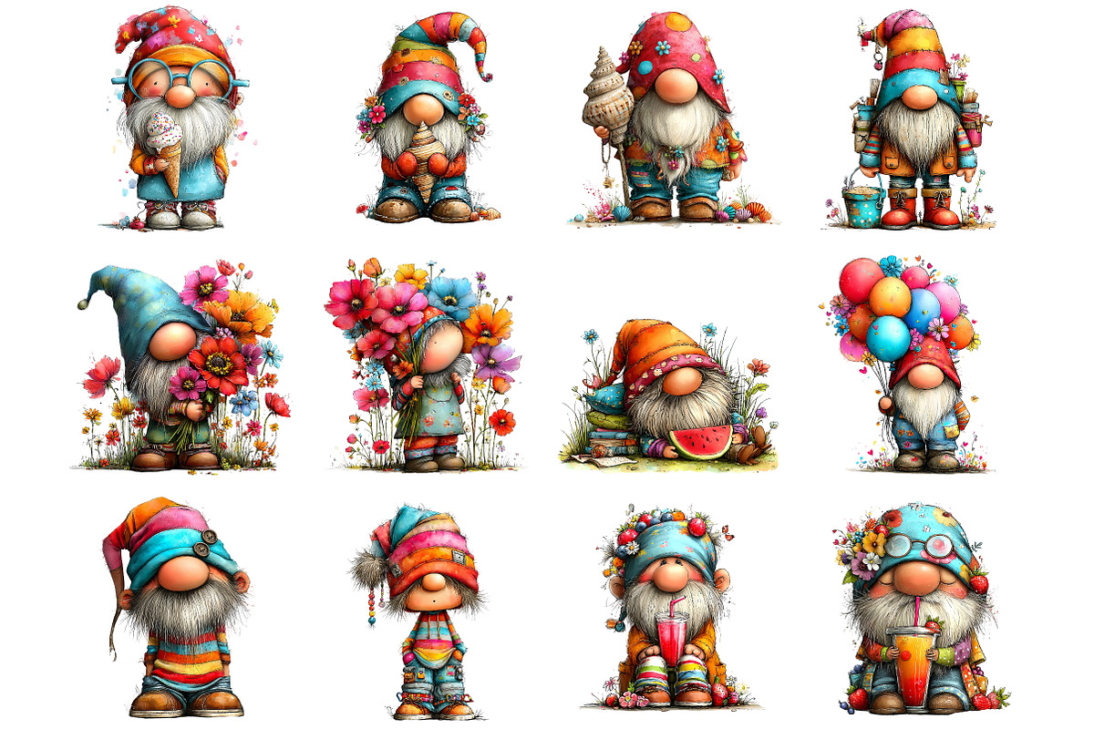 Whimsical Summer Gnome Clipart, an Illustration by DreamArtGraphic (Photo 2 of 4)