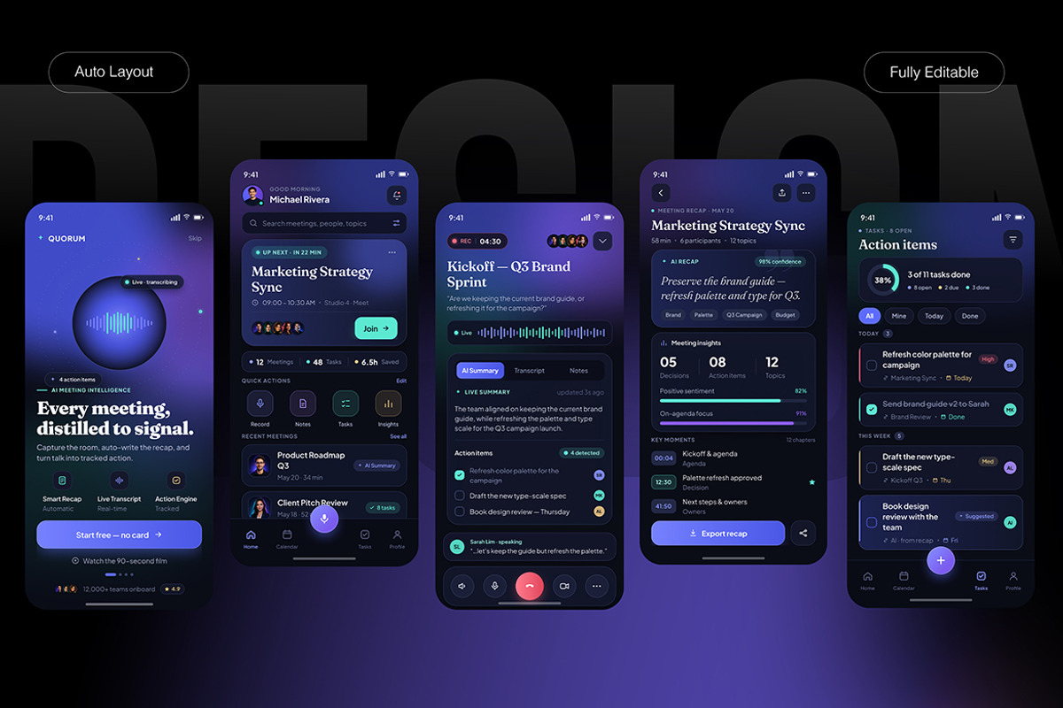 Quorum – AI Meeting Assistant, an UI Kit Template by Pitchlook.Studio (Photo 3 of 4)