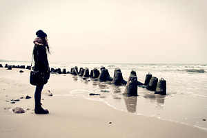 Sad lonely woman on the beach featuring alone, woman, and sad