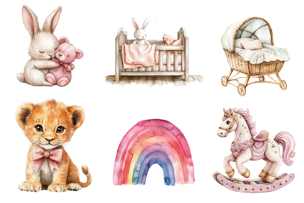 Pink Baby Girl Nursery Clipart, an Icon by CreationArt (Photo 2 of 5)