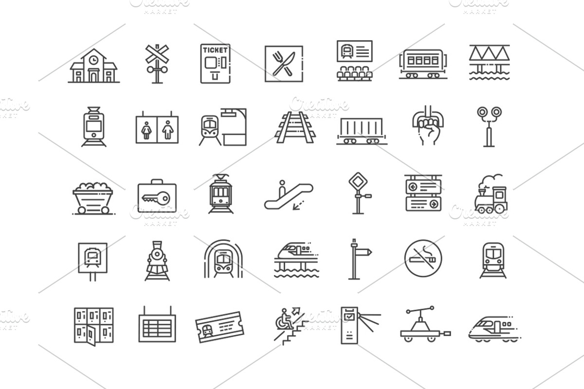 Set of Train Station Icons, an Outline Icon by Tettygreen (Photo 2 of 2)