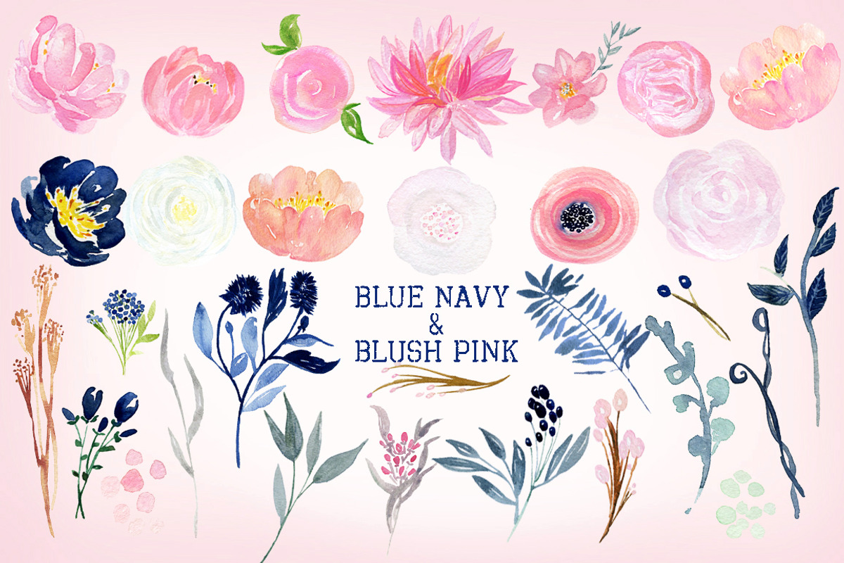 Navy blue & blush pink flowers, a Texture Illustration by LABFcreations (Photo 2 of 6)