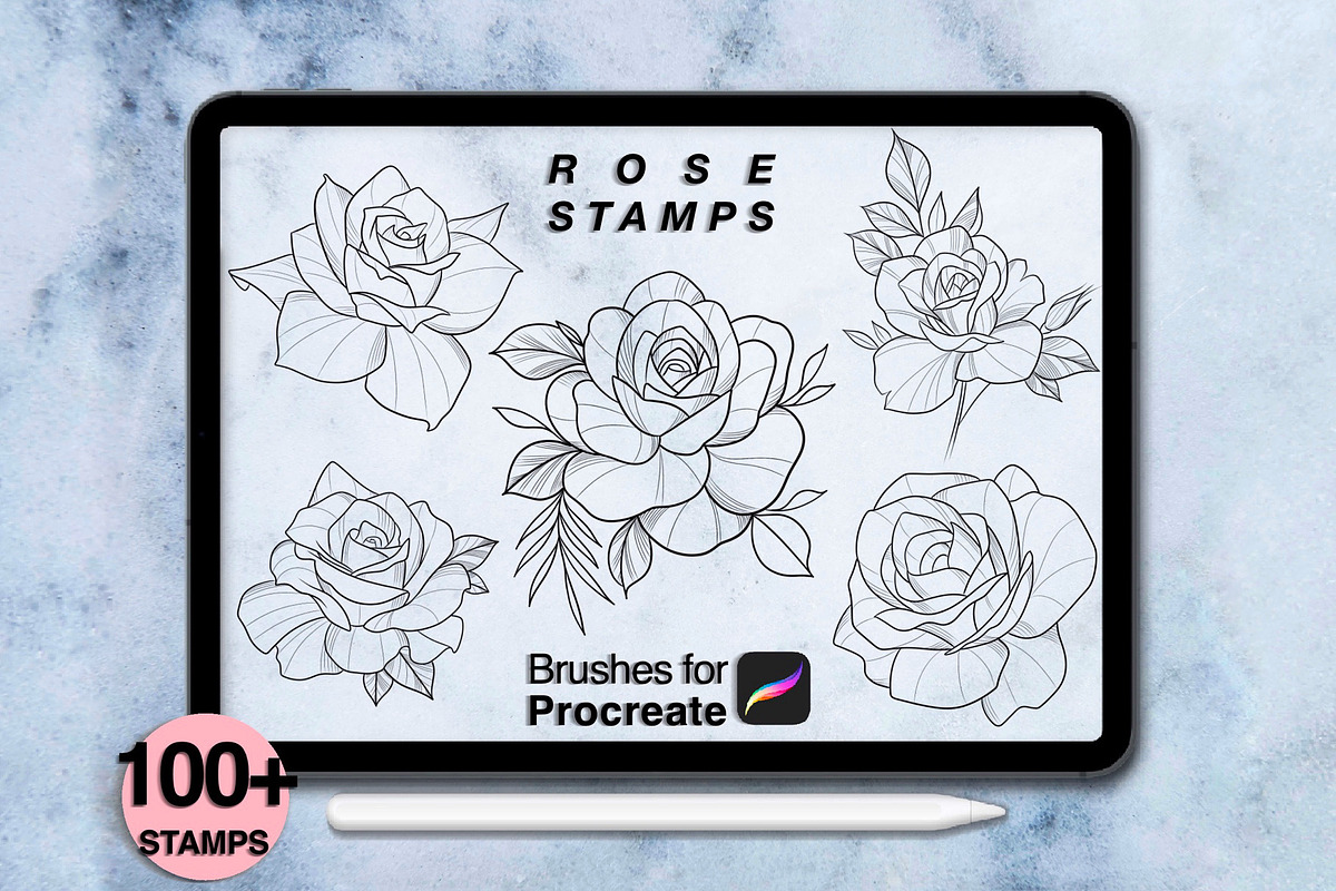 100 procreate rose stamps, a Brush Add-On by Arts For Peace (Photo 6 of 8)