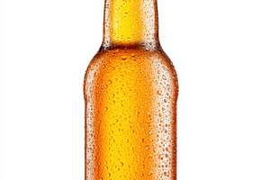 Cold amber beer bottle with condensation, a Food & Drink Photo by AlyaAnd