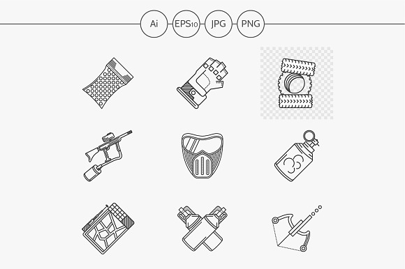 Paintball Line Vector Icons. Set 3
