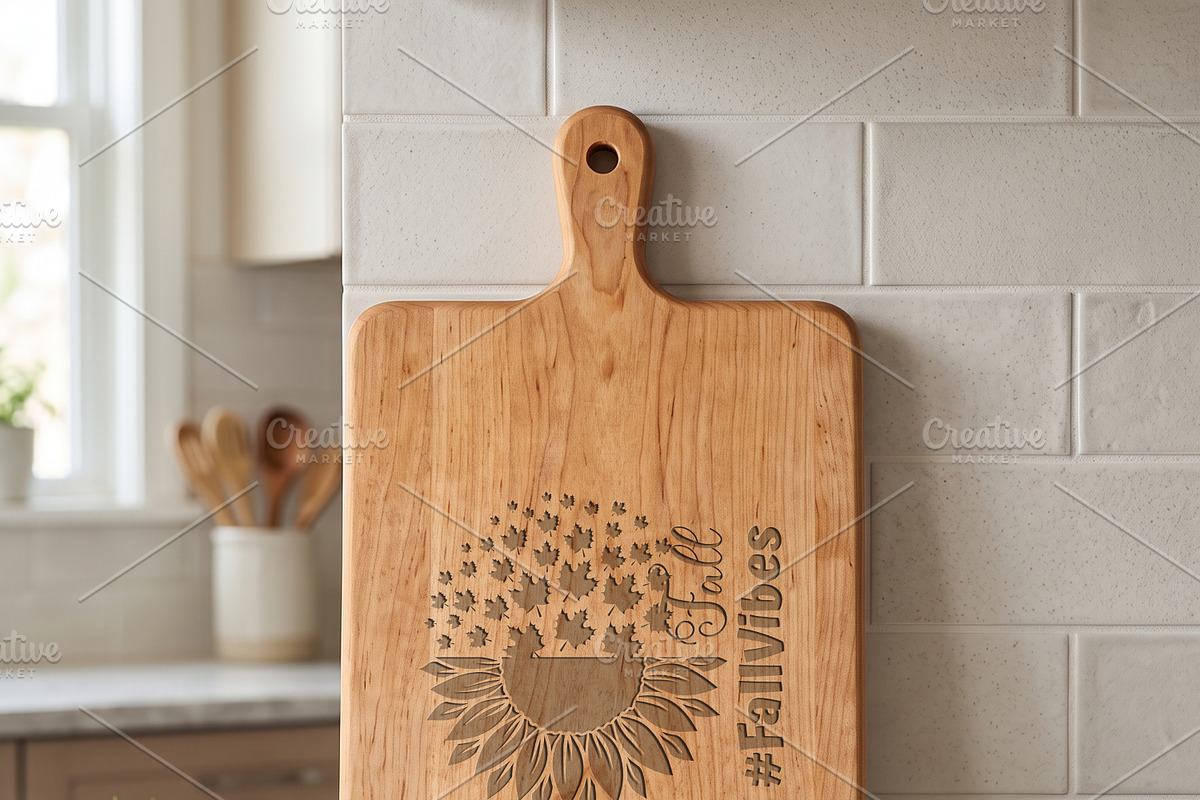 Engraved Wooden Cutting Board Mockup, a Household Mockup by Pixel Foundry (Photo 3 of 9)