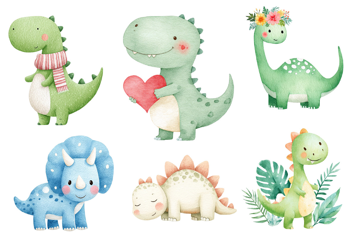 Watercolor Dinosaur clipart, an Illustration by Designworld (Photo 4 of 5)
