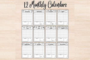 12 Monthly Calendars, Bullet Journal, a Stationery Template by DigitalDoodlesToday