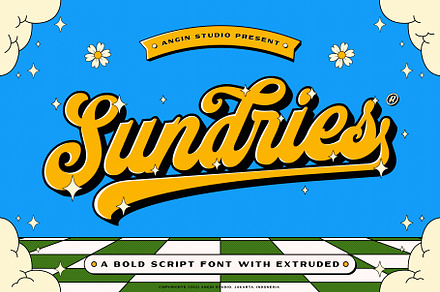 Sundries Bold Script with Extruded, a Script Font by Angin Studio
