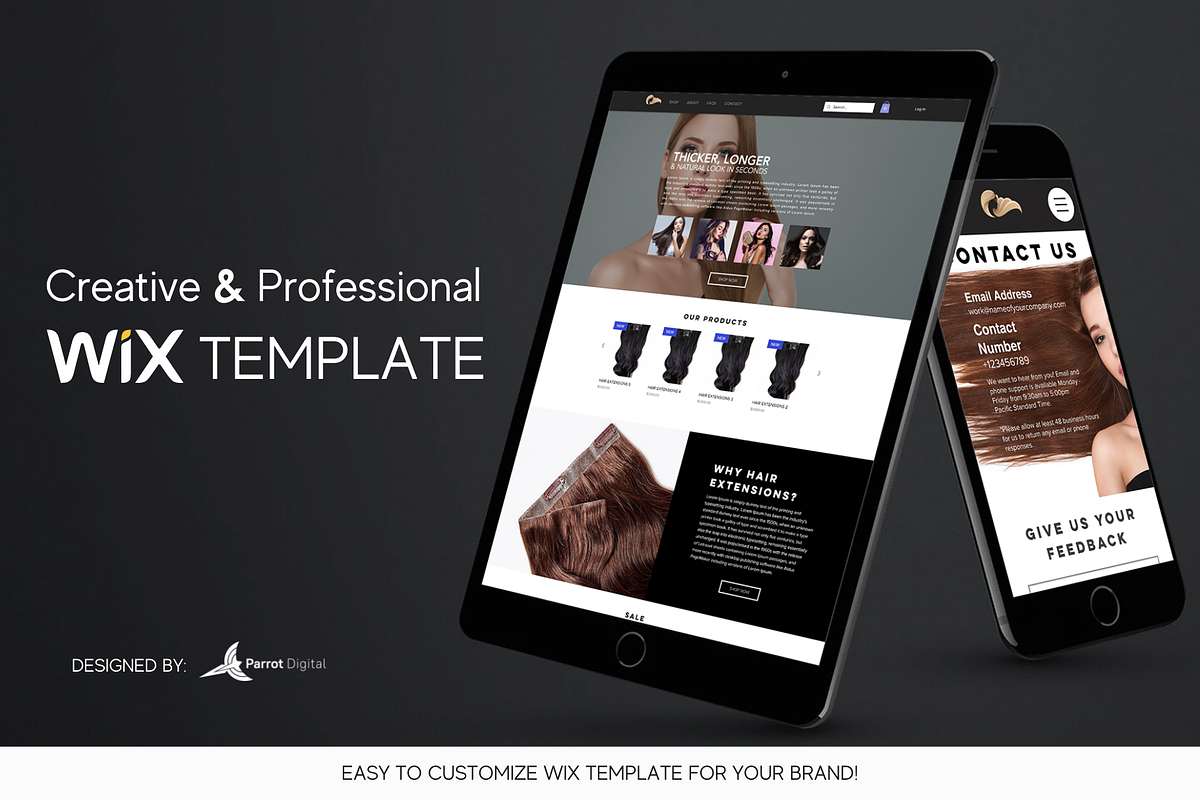 Hair Extensions Website for Wix, a Landing Page Template by Parrot Designs (Photo 1 of 4)