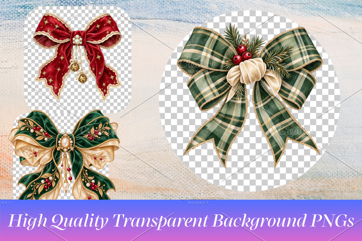 Cute Christmas Bow Clipart Bundle, a Decorative Illustration by Ink Gallery (Photo 3 of 11)