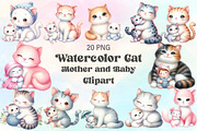 Watercolor Funny Cat Mother Baby PNG, an Illustration by CraftArtStudio (Thumbnail 1 of 3)
