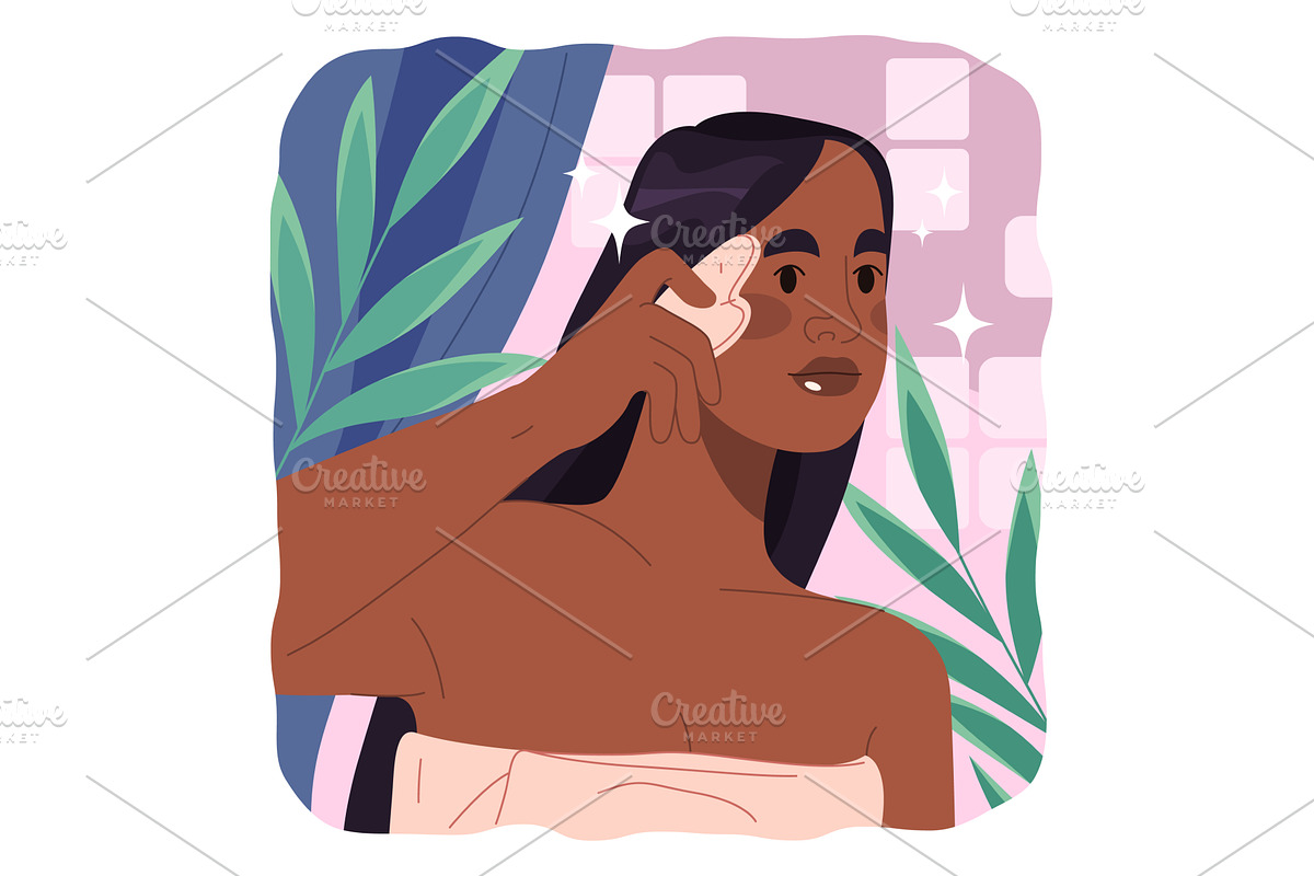 Woman do scraper facial massage, an Object Illustration by Elegant Solution
