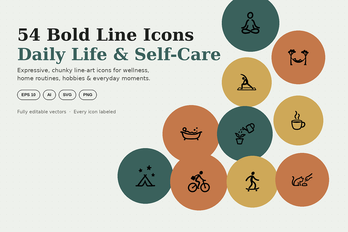 Daily Life & Self-Care Line Icons, an Outline Icon by Symbolic Language (Photo 1 of 3)