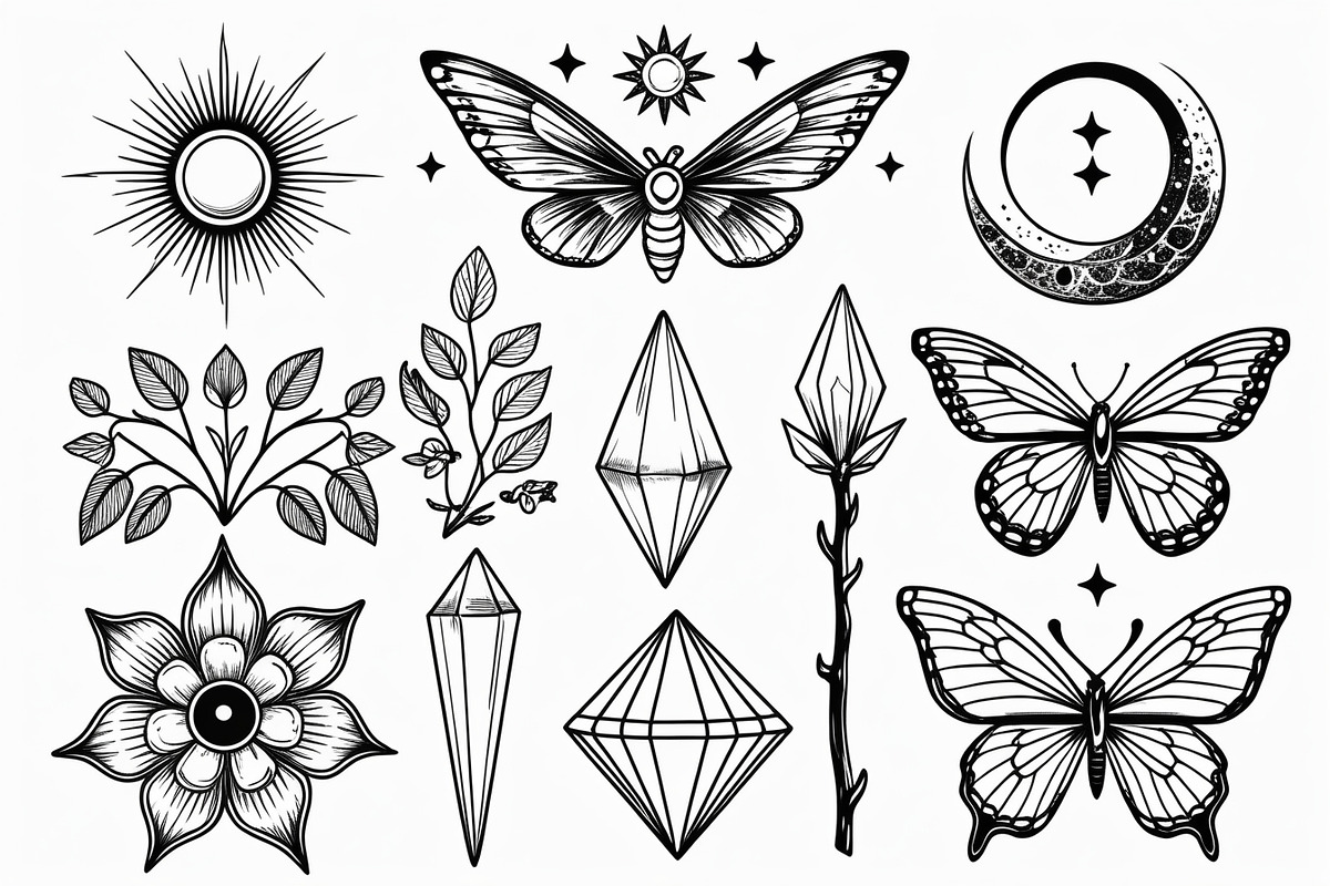 Mystical Crystal & Floral Icons Set, an Illustration by jahid234 (Photo 7 of 7)