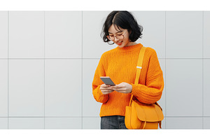 Asian woman in a bright orange, a Person Photo by Sergey Kotenev