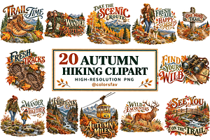 Autumn Hiking Clipart Bundle Outdoor