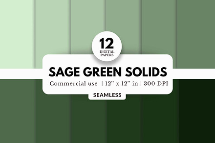 12 Sage Green Solid Digital Papers