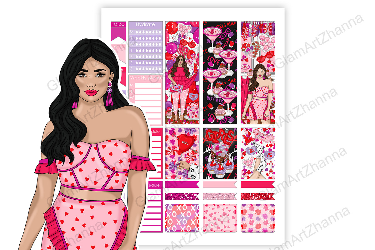 Galentines Stickers 2,25x1,5, a Stationery Template by GlamArtZhanna (Photo 3 of 6)