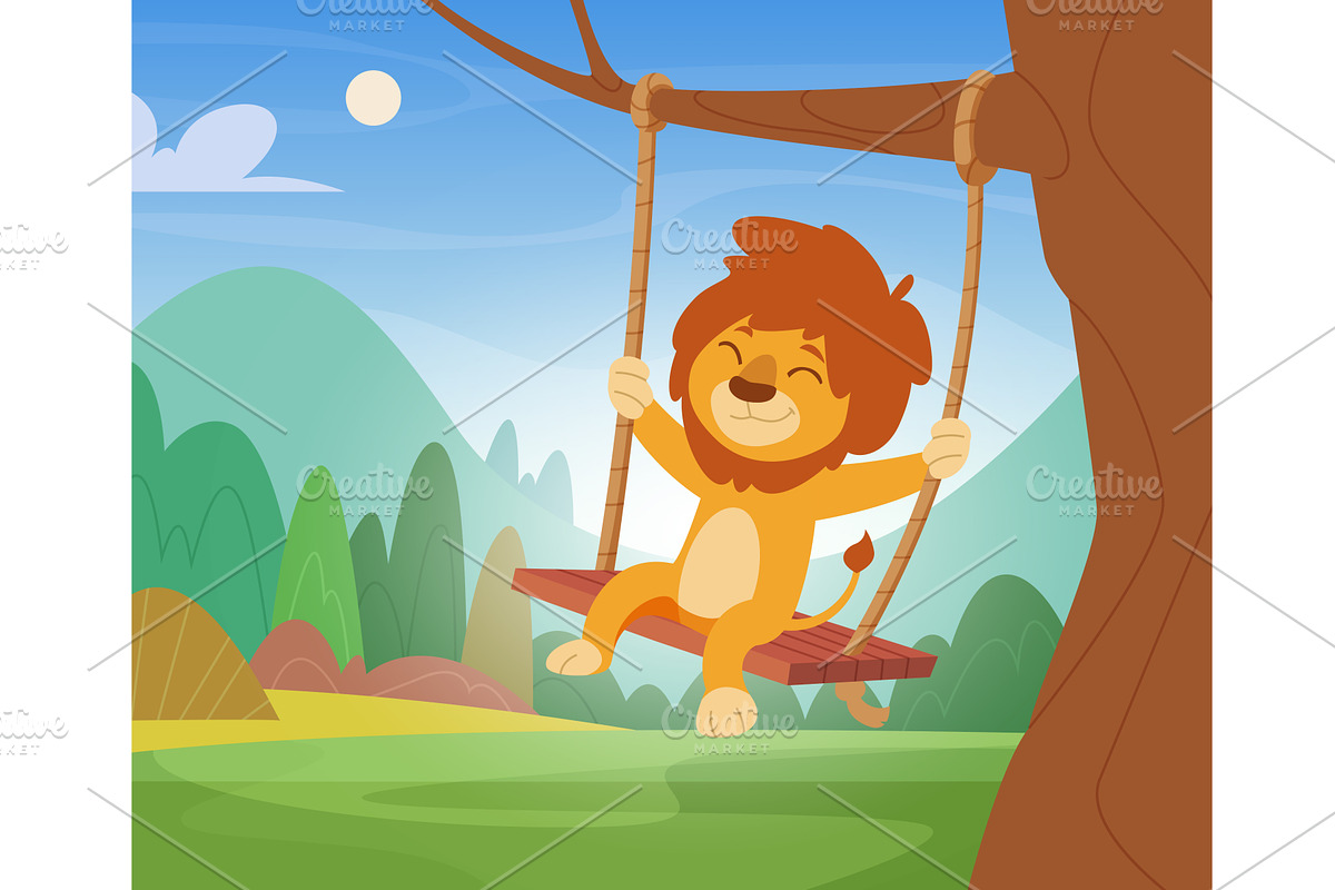 Swing animals background. Cartoon, an Animal Illustration by Onyx