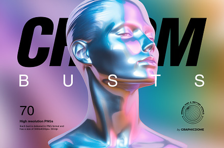 70 PNG Busts - Iridescent & Glossy