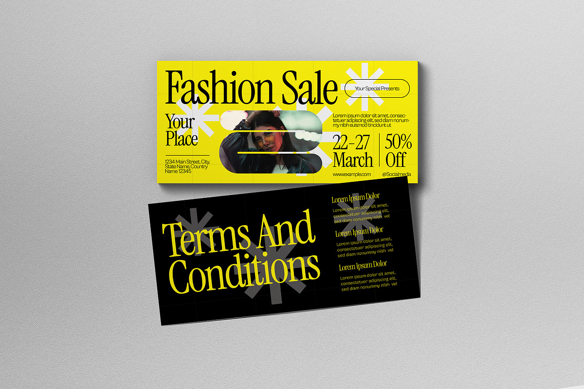 Yellow Black Fashion Sale Voucher, a Card Template by graphicook (Photo 2 of 6)