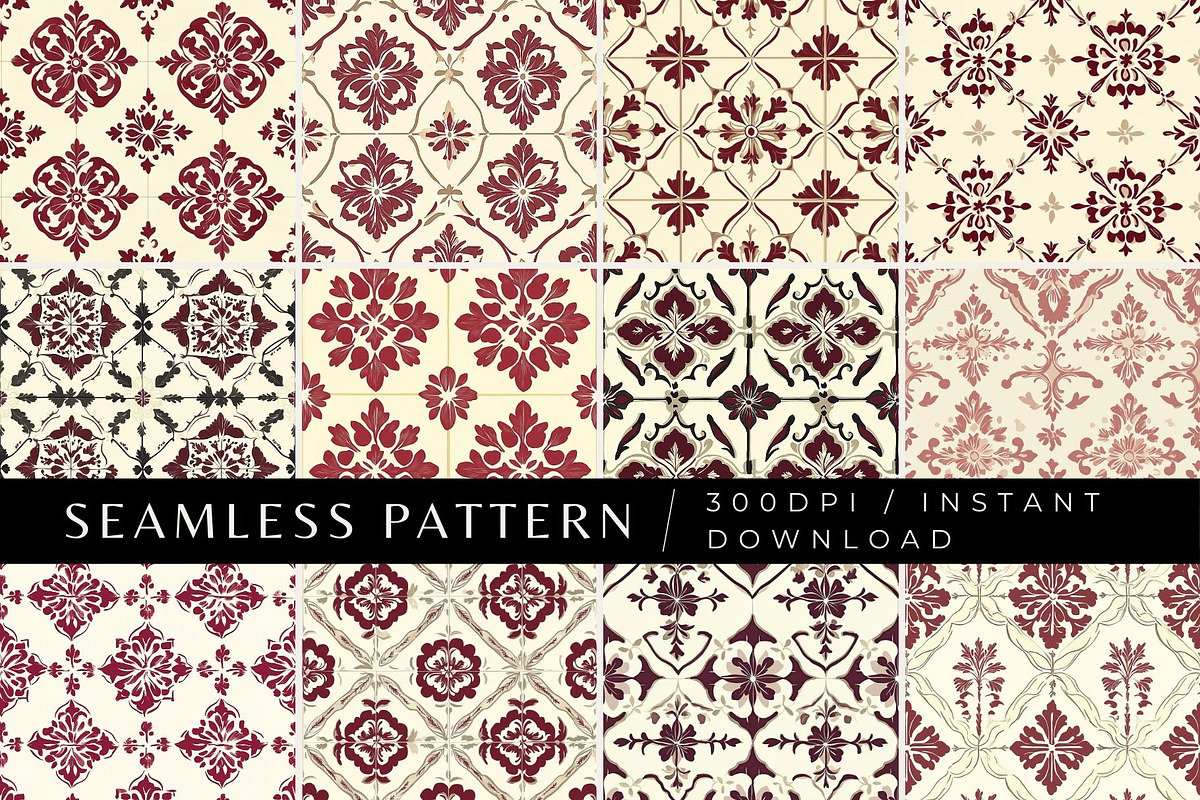 12 Red Velvet Seamless Patterns, a Pattern Graphic by Inknfolly (Photo 1 of 7)