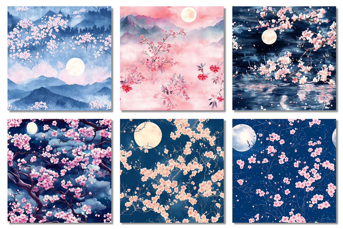 Sakura Digital Paper, Moonlight, a Texture Graphic by Dream Creation (Photo 6 of 7)