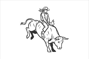 Cowboy Riding Bucking Bull Vector, a Sport Illustration by MkStudio