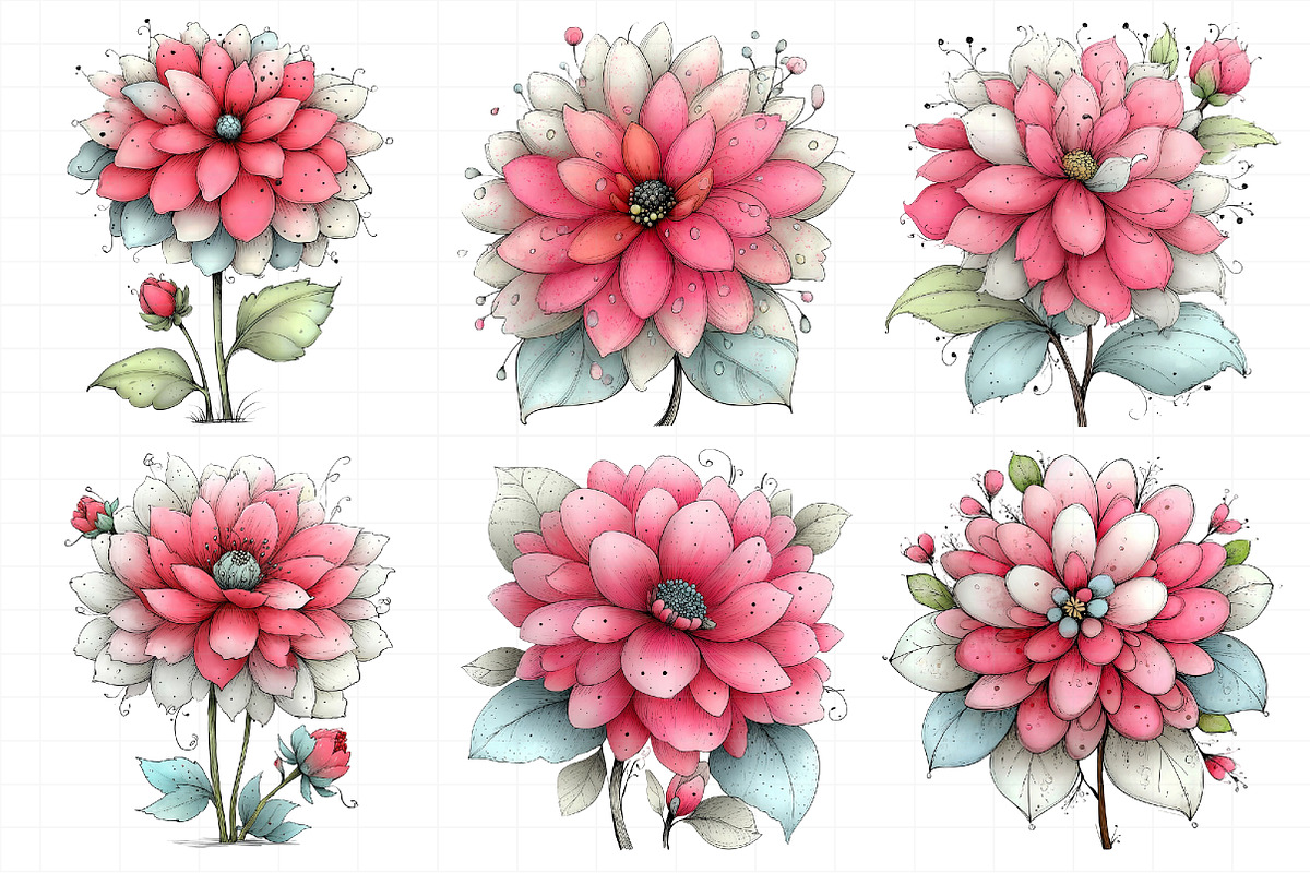 Whimsical Spring Dahlia Flower Clipa, an Illustration by Daily.Designs (Photo 7 of 8)