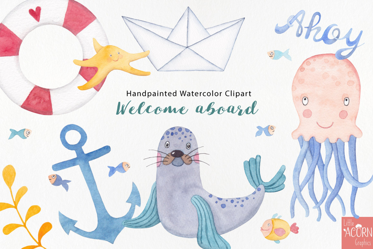 Welcome aboard watercolor graphics, a Graphic by LittleAcornGraphics (Photo 2 of 11)
