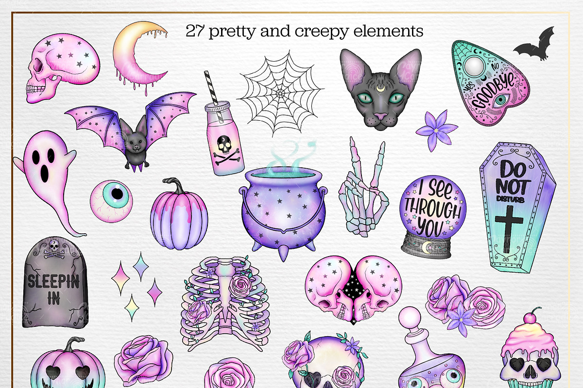 Creepy clipart and pattern bundle, an Illustration by Gaynor Carradice Designs (Photo 2 of 3)