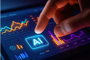 A finger interacts with a digital, a Technology Illustration by Sergey Kotenev