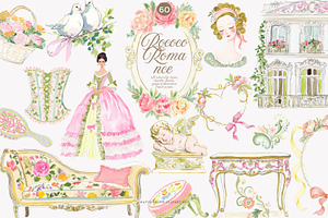 watercolor rococo coquette clipart, a Decorative Illustration by Patishop Art