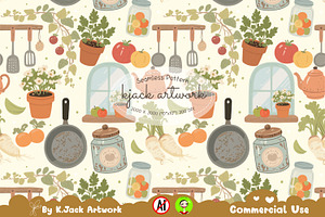 Whimsical Kitchen Harvest Seamless, a Background Graphic by K.JackArtwork