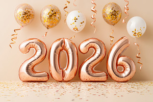 Golden balloons for the year 2026 celebration, a Holiday Photo by AlyaAnd