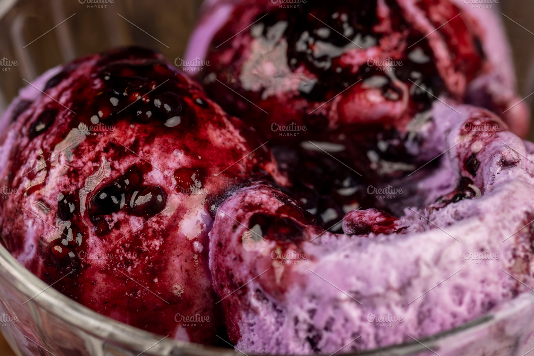 blueberry ice cream balls with blueberry sweet jam, natural dessert made from m, a Photo by rsoollAI