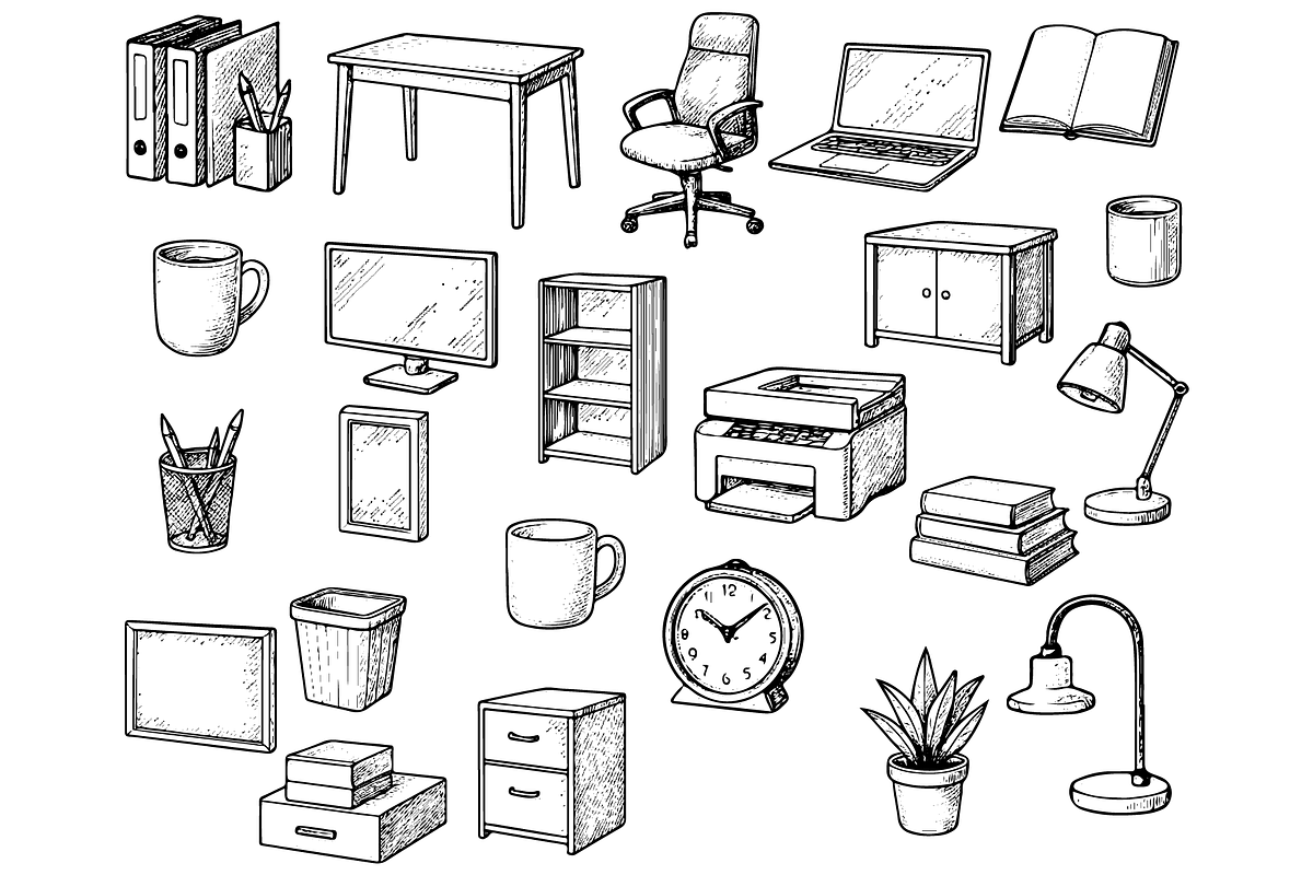 Office Supplies and Furniture Set, an Object Graphic by RT Studio