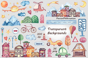 Watercolor City Life Clipart