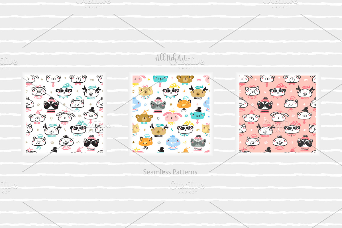 Cute Animal Illustrations & Patterns, a Pattern Graphic by AllNikArt (Photo 11 of 15)